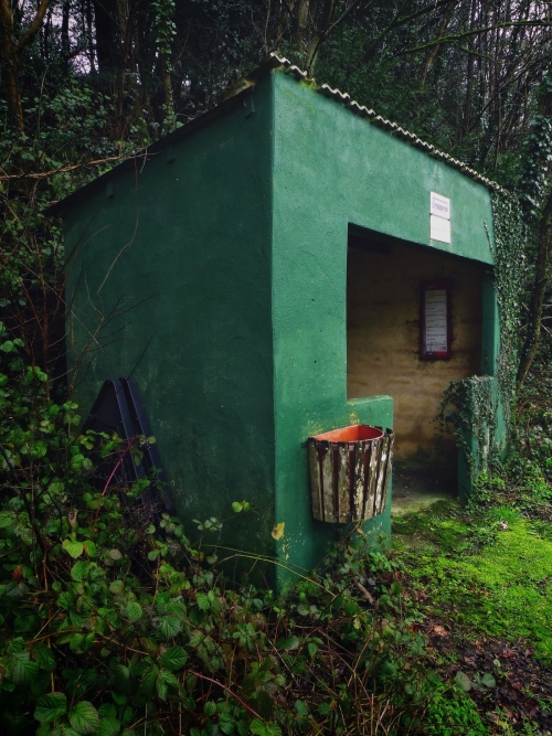 Old green bus shelter