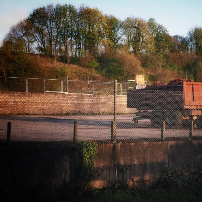 Evening sunlight hitting the brick trailer.