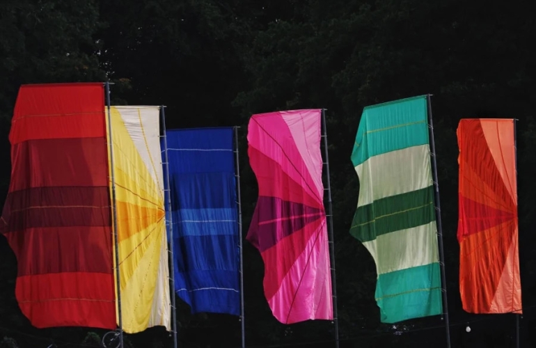 Festival flags cracking in the wind