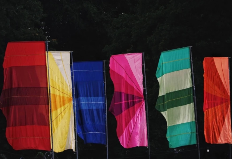 Festival flags cracking in the wind