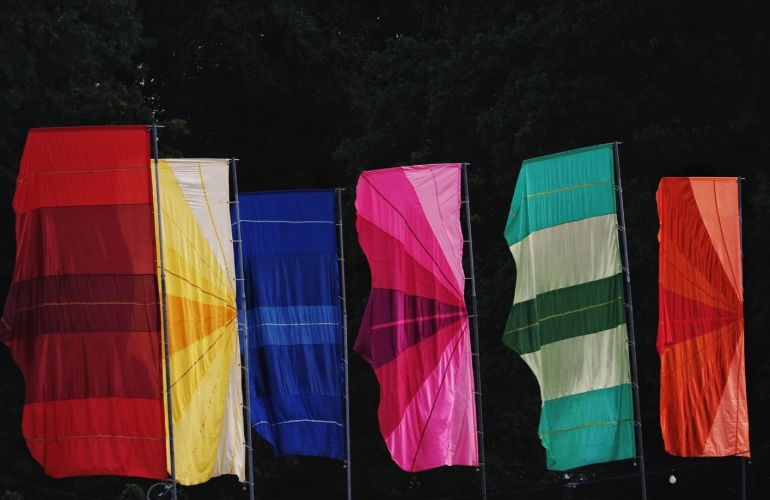 Festival flags cracking in the wind