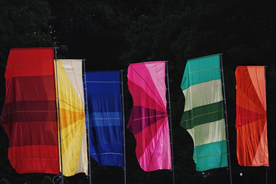 Festival flags cracking in the wind